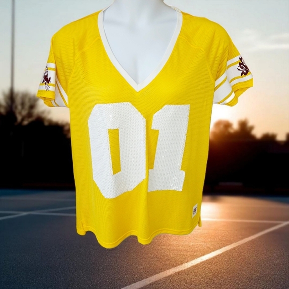 PINK VS SPORTS APPEARL Yellow White Sequin #01 Arizona State Dare Devils Jersey - Picture 1 of 16